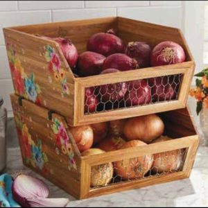 Pioneer Woman Acacia Wood Produce Bins (2 Bins)